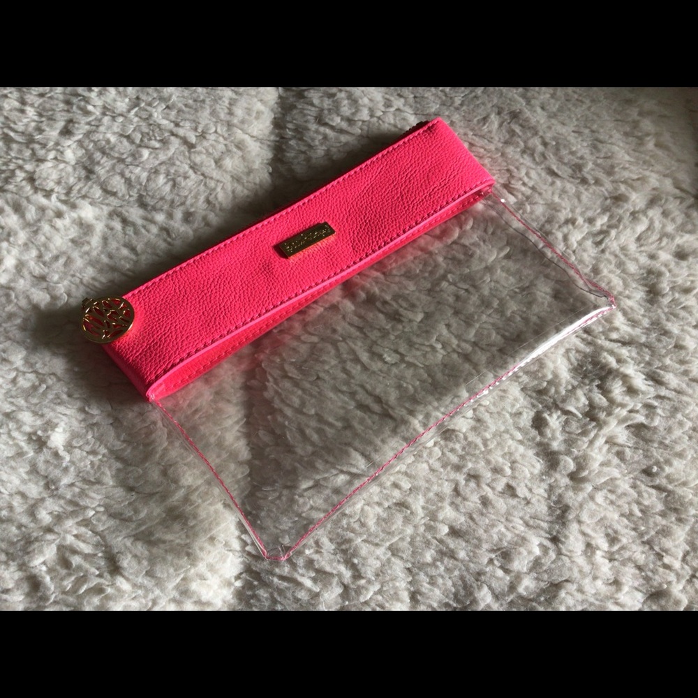 Lilly Pulitzer Clear Vinyl and Faux Hot Pink Leather Accessory Clutch